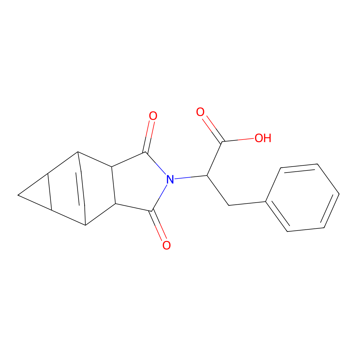 2-(1,3-dioxooctahydro-4,6-ethenocyclopropa[f]isoindol-2(1H)-yl)-3-phenylpropanoic acid molecular structure, CAS 381723-82-6