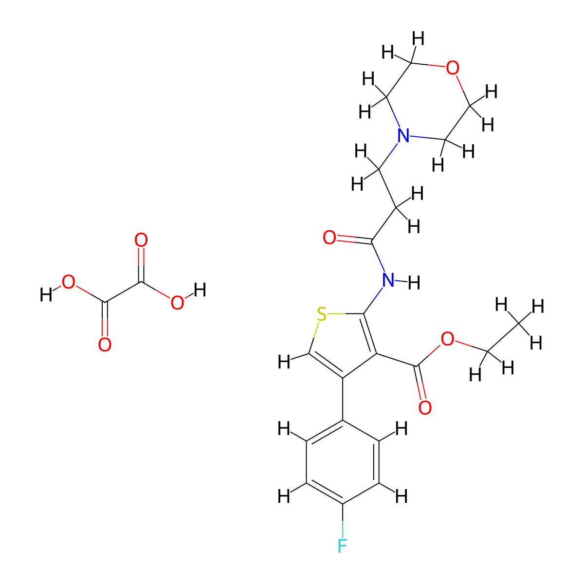 Ethyl 4-(4-fluorophenyl)-2-(3-morpholinopropanamido)thiophene-3-carboxylate oxalate molecular structure, CAS 381724-03-4