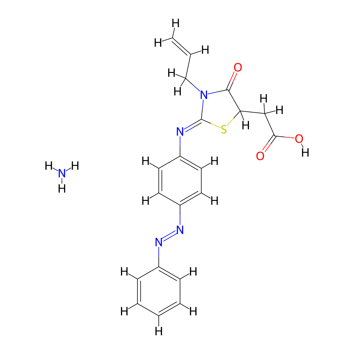2-[(2Z)-4-oxo-2-({4-[(E)-2-phenyldiazen-1-yl]phenyl}imino)-3-(prop-2-en-1-yl)-1,3-thiazolidin-5-yl]acetic acid amine molecular structure, CAS 381727-64-6