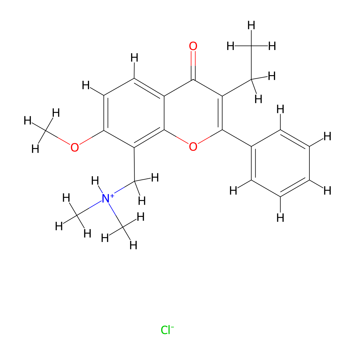 Flavone, 8-(dimethylaminomethyl)-3-ethyl-7-methoxy-, hydrochloride molecular structure, CAS 38173-36-3