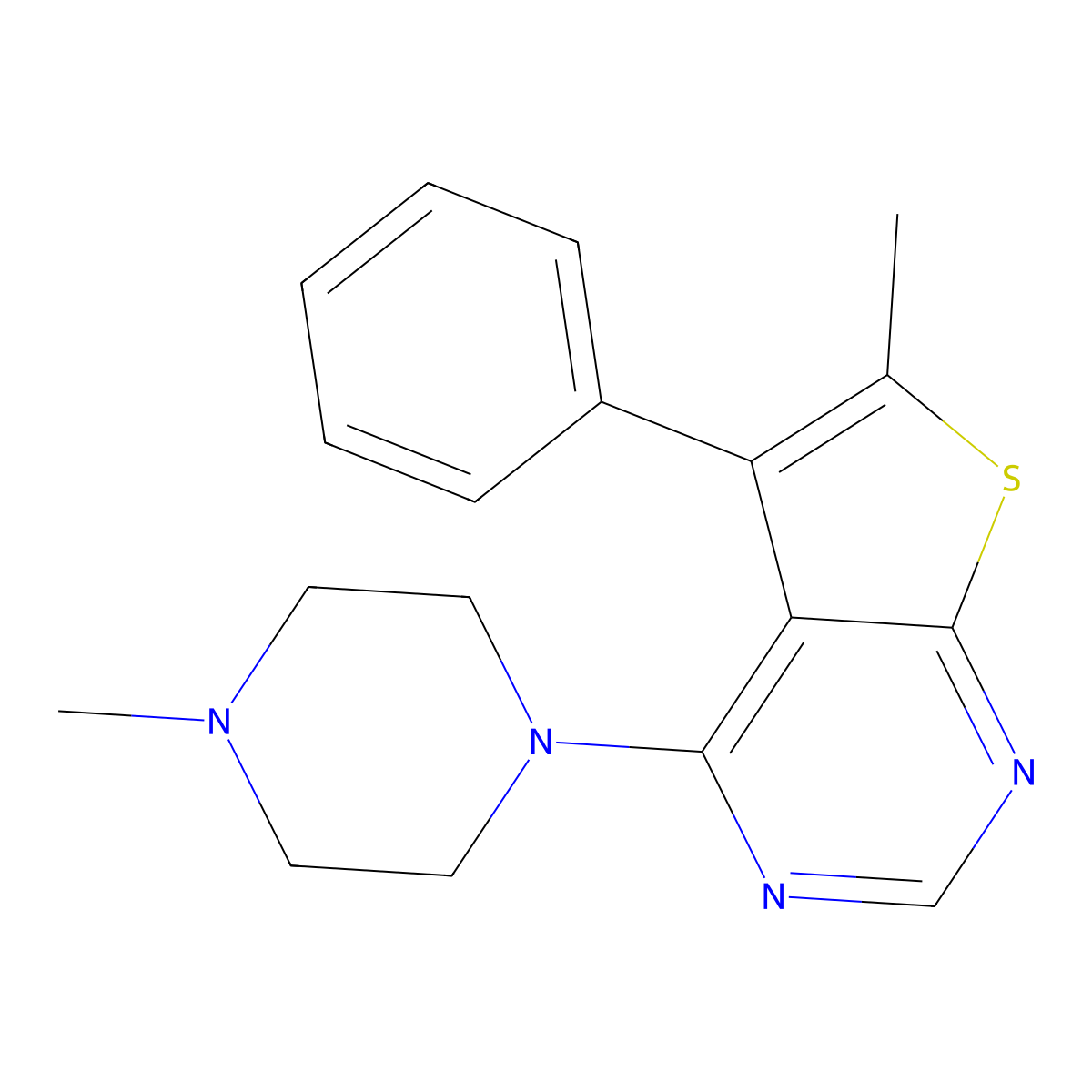 6-Methyl-4-(4-methylpiperazin-1-yl)-5-phenylthieno[2,3-d]pyrimidine molecular structure, CAS 381731-36-8
