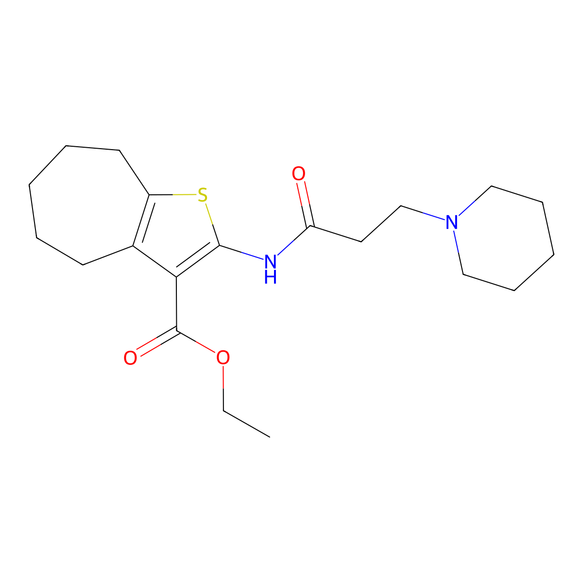 ethyl 2-(3-piperidin-1-ylpropanoylamino)-5,6,7,8-tetrahydro-4H-cyclohepta[b]thiophene-3-carboxylate molecular structure, CAS 381731-46-0