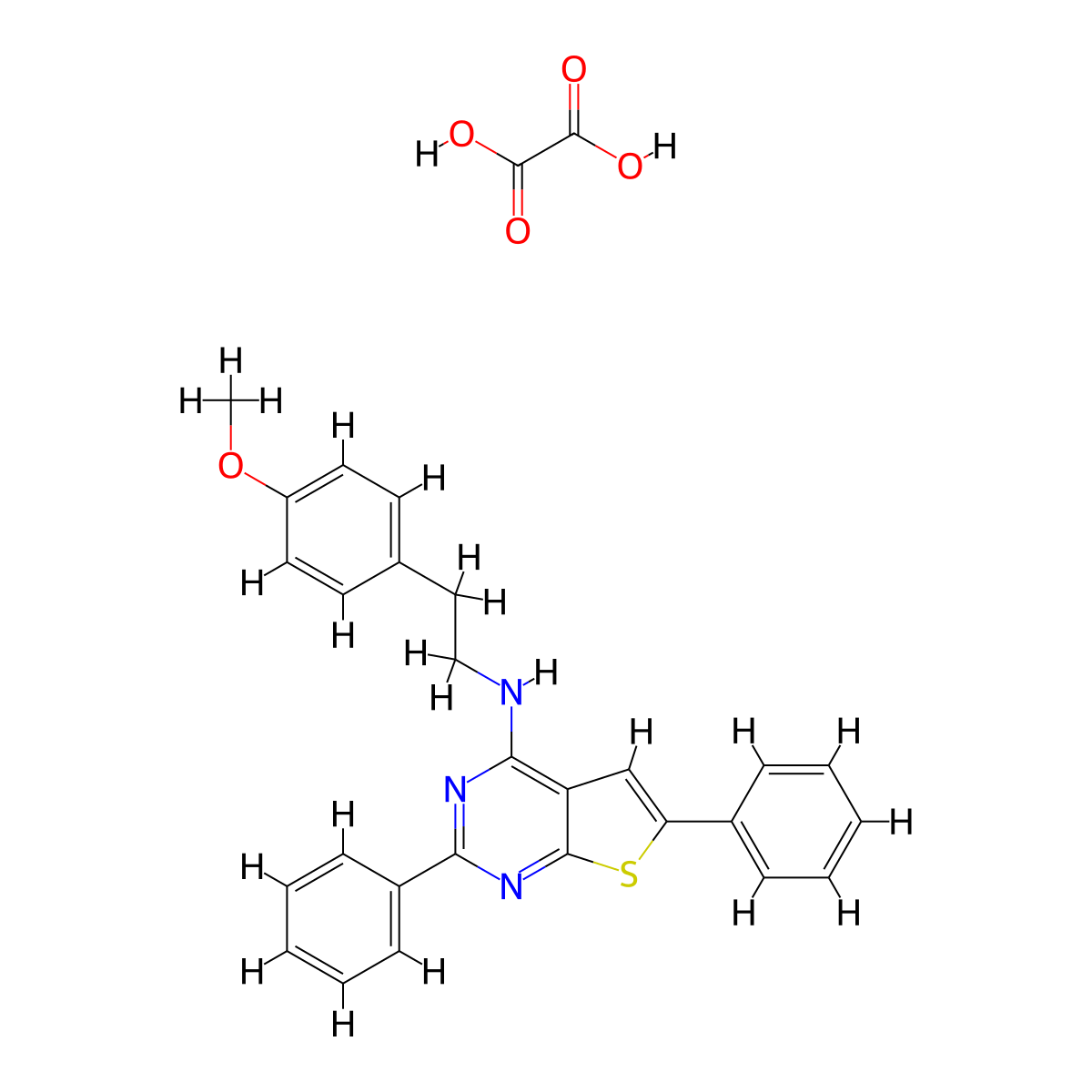 N-(4-methoxyphenethyl)-2,6-diphenylthieno[2,3-d]pyrimidin-4-amine oxalate molecular structure, CAS 381731-69-7