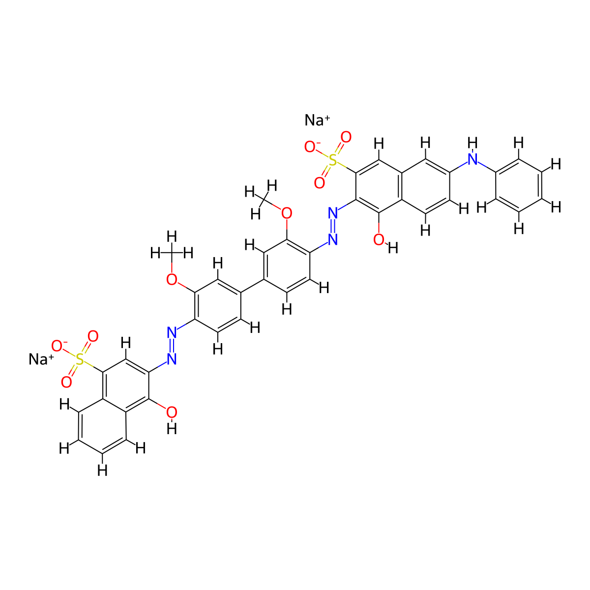 Disodium 3-((4'-((6-amino-1-hydroxy-3-sulphonato-2-naphthyl)azo)-3,3'-dimethoxy(1,1'-biphenyl)-4-yl)azo)-4-hydroxynaphthalene-1-sulphonate molecular structure, CAS 3818-60-8