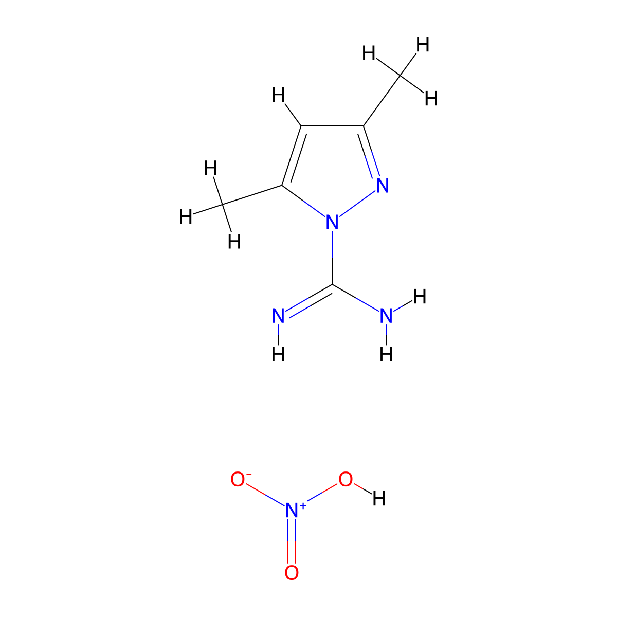 3,5-Dimethyl-1H-pyrazole-1-carboxamidine mononitrate molecular structure, CAS 38184-47-3