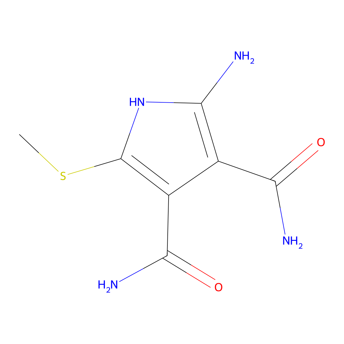 2-Amino-5-(methylsulfanyl)-1H-pyrrole-3,4-dicarboxamide molecular structure, CAS 38187-09-6