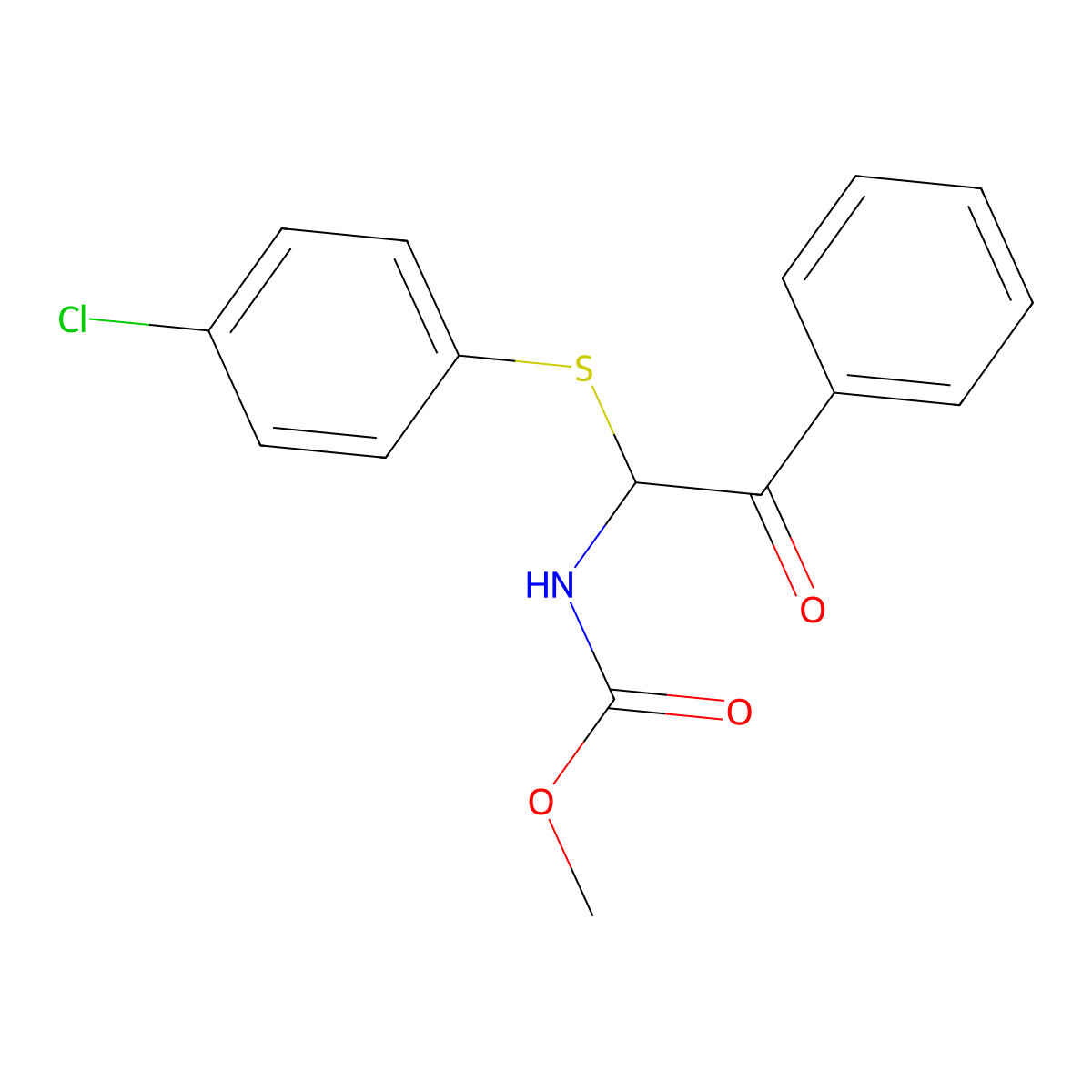 Methyl {1-[(4-chlorophenyl)sulfanyl]-2-oxo-2-phenylethyl}carbamate molecular structure, CAS 38192-24-4