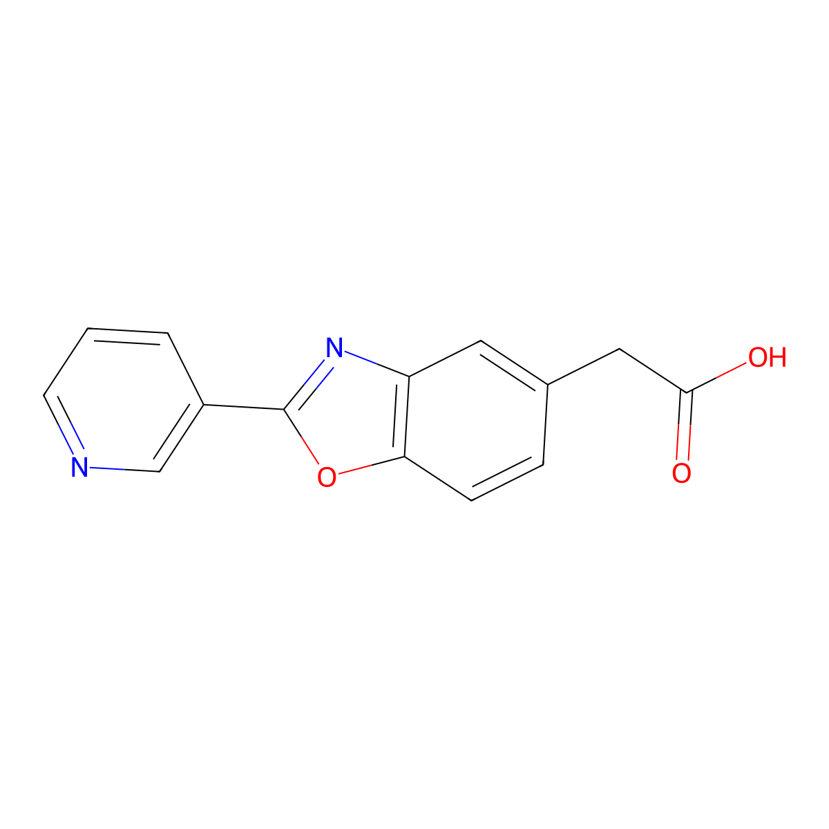 2-[2-(3-Pyridinyl)-1,3-benzoxazol-5-yl]acetic acid molecular structure, CAS 38196-06-4