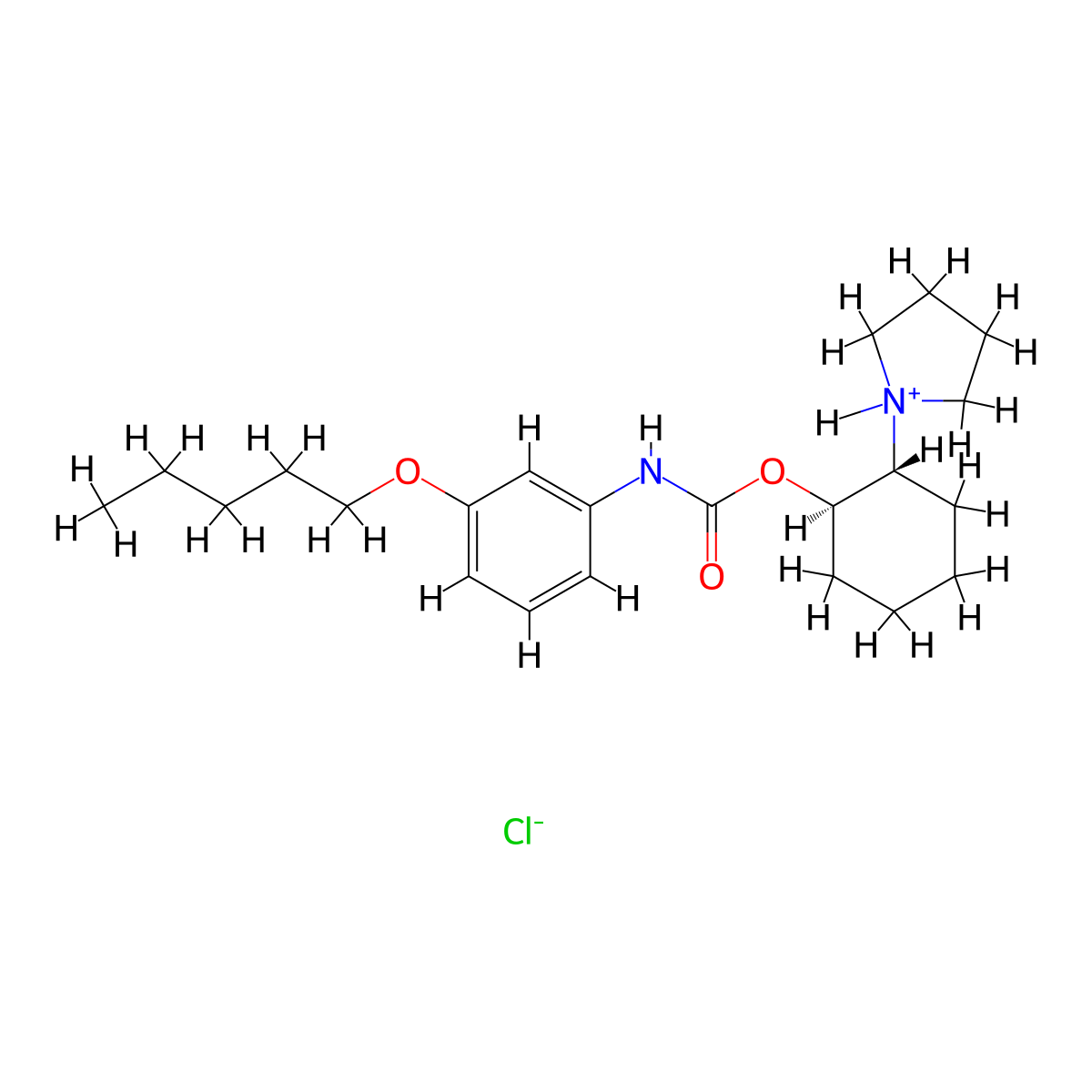 Carbamic acid, N-(3-(pentyloxy)phenyl)-, (1R,2R)-2-(1-pyrrolidinyl)cyclohexyl ester, hydrochloride (1:1), rel- molecular structure, CAS 38198-35-5