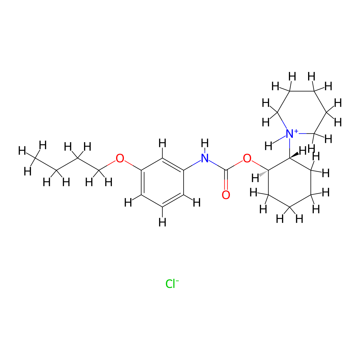 Carbanilic acid, m-butoxy-, 2-piperidinocyclohexyl ester, hydrochloride, (E)- molecular structure, CAS 38198-40-2