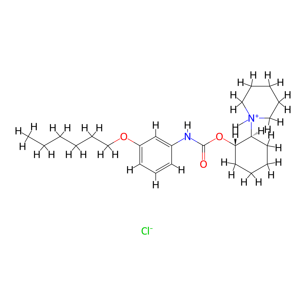 Carbanilic acid, m-hexyloxy-, 2-piperidinocyclohexyl ester, hydrochloride, (E)- molecular structure, CAS 38198-42-4
