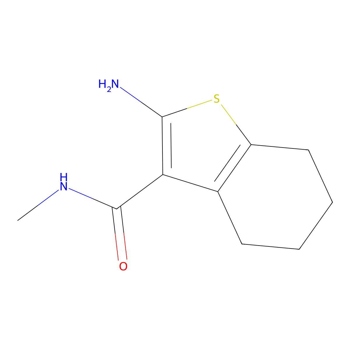 2-amino-N-methyl-4,5,6,7-tetrahydro-1-benzothiophene-3-carboxamide molecular structure, CAS 38201-62-6