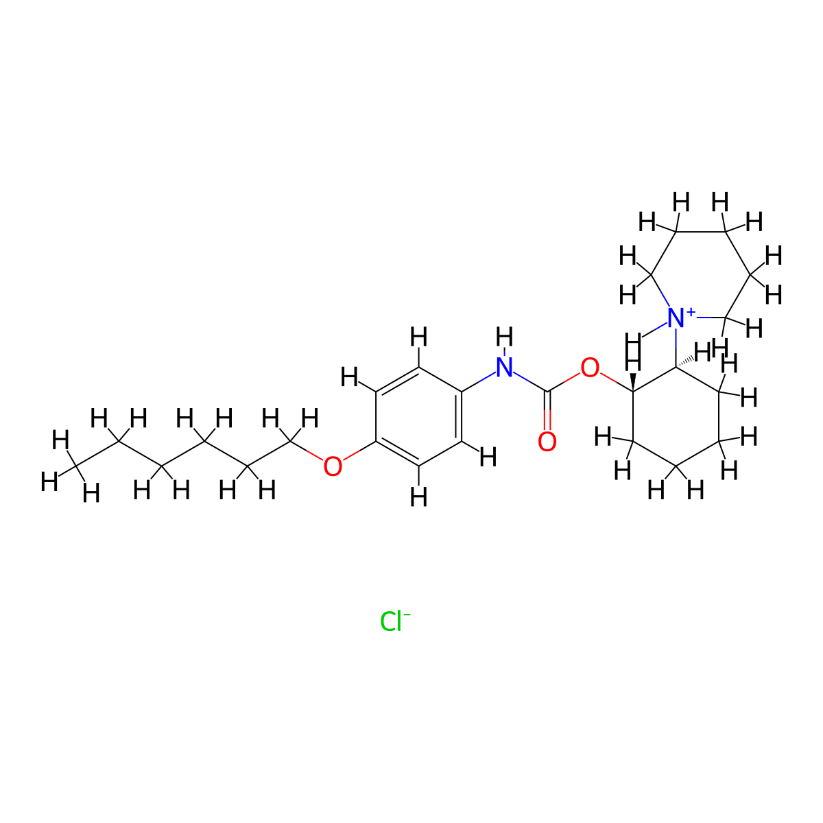 Carbanilic acid, p-hexyloxy-, 2-piperidinocyclohexyl ester, hydrochloride, (E)- molecular structure, CAS 38205-34-4