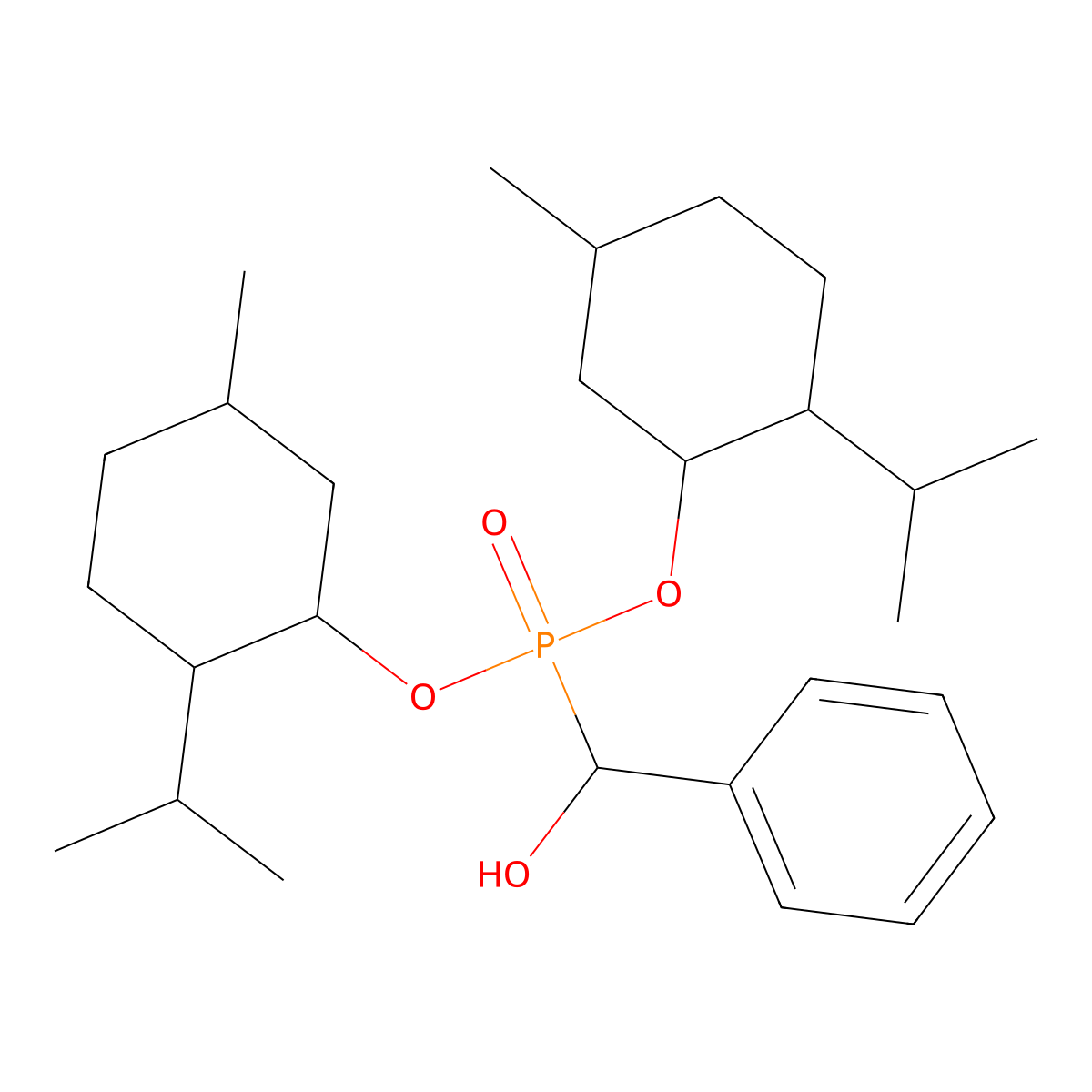 Bis[5-methyl-2-(propan-2-yl)cyclohexyl] [hydroxy(phenyl)methyl]phosphonate molecular structure, CAS 382149-61-3