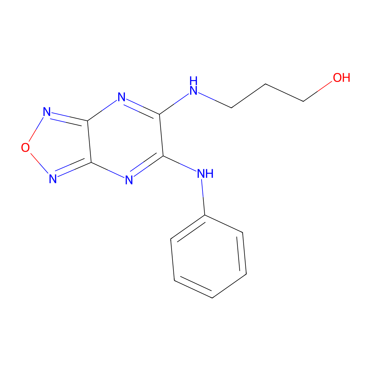 3-[(5-Anilino-[1,2,5]oxadiazolo[3,4-b]pyrazin-6-yl)amino]propan-1-ol molecular structure, CAS 382152-03-6