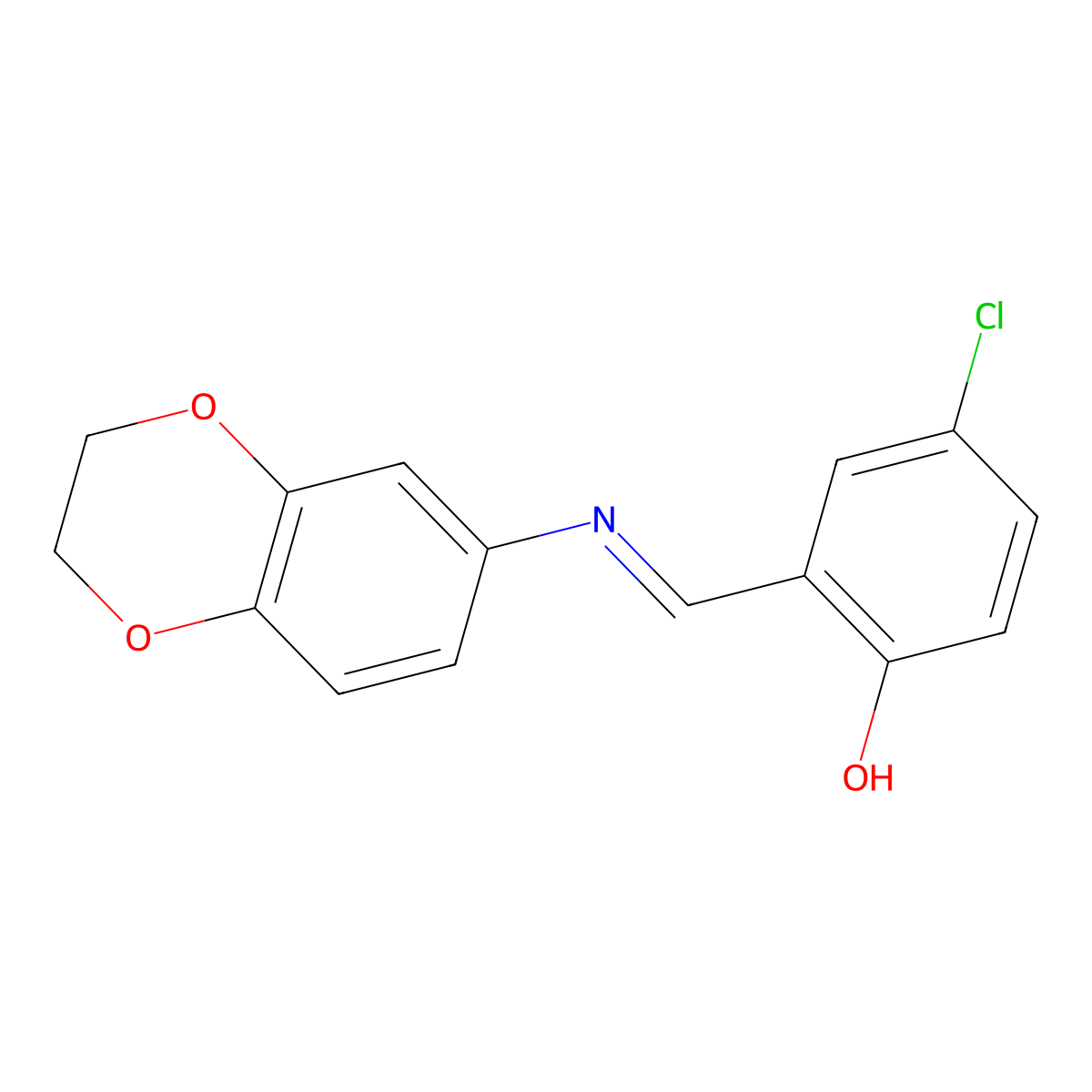 4-chloro-2-[(E)-(2,3-dihydro-1,4-benzodioxin-6-ylimino)methyl]phenol molecular structure, CAS 382156-27-6