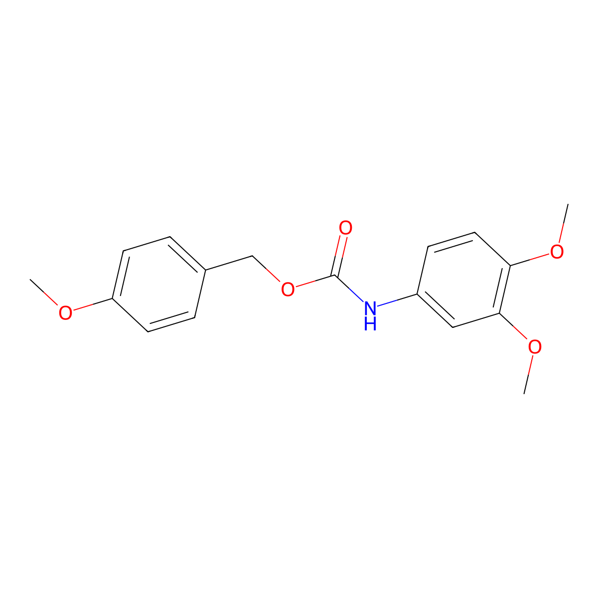 Carbamic acid, (3,4-dimethoxyphenyl)-, (4-methoxyphenyl)methyl ester molecular structure, CAS 382167-58-0