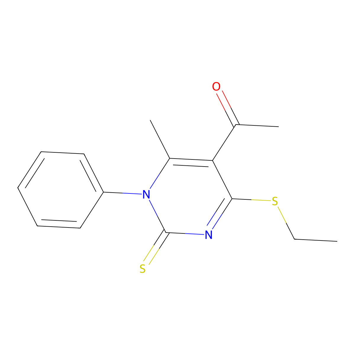 1-(4-Ethylsulfanyl-6-methyl-1-phenyl-2-sulfanylidenepyrimidin-5-yl)ethanone molecular structure, CAS 382175-73-7