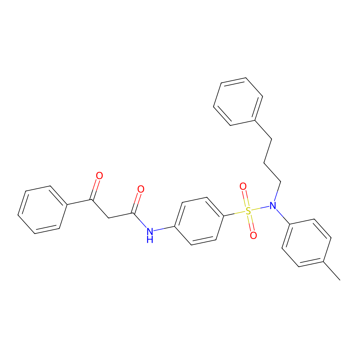 Benzenepropanamide, N-(4-(((4-methylphenyl)(3-phenylpropyl)amino)sulfonyl)phenyl)-beta-oxo- molecular structure, CAS 38219-91-9