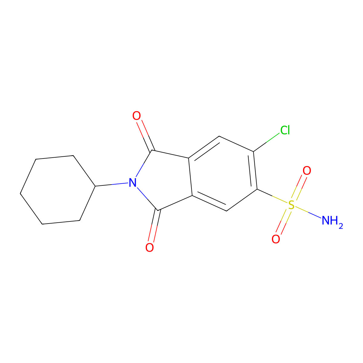 6-Chloro-2-cyclohexyl-2,3-dihydro-1,3-dioxo-1H-isoindole-5-sulphonamide molecular structure, CAS 3822-99-9