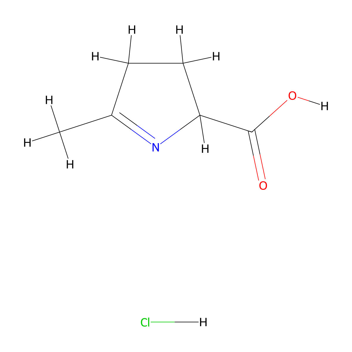 5-methyl-3,4-dihydro-2H-pyrrole-2-carboxylic acid hydrochloride molecular structure, CAS 38228-01-2