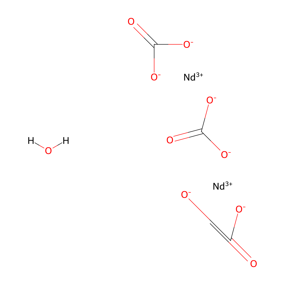 Carbonic acid, neodymium(3+) salt (3:2), hydrate molecular structure, CAS 38245-38-4