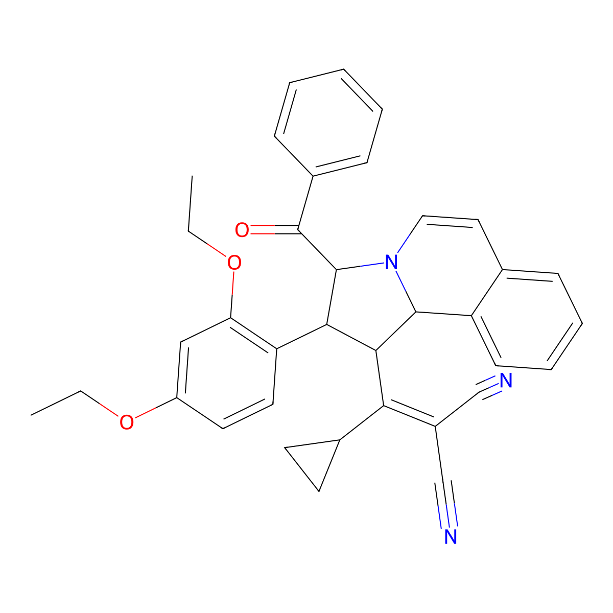 2-[[3-Benzoyl-2-(2,4-diethoxyphenyl)-1,2,3,10b-tetrahydropyrrolo[2,1-a]isoquinolin-1-yl]-cyclopropylmethylidene]propanedinitrile molecular structure, CAS 382593-05-7