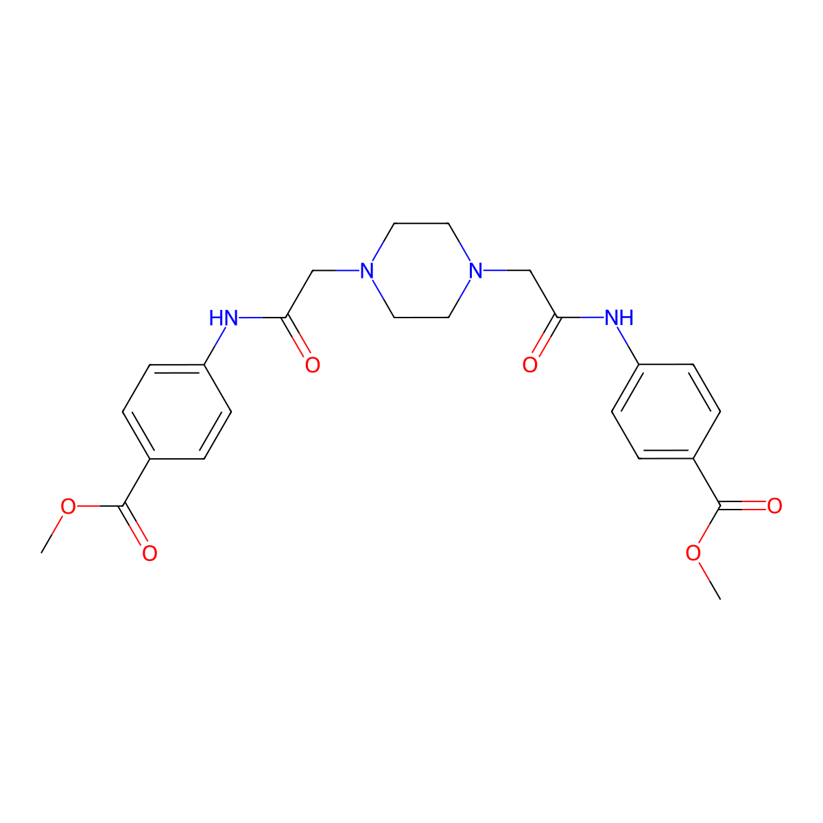 Methyl 4-[[2-[4-[2-(4-methoxycarbonylanilino)-2-oxoethyl]piperazin-1-yl]acetyl]amino]benzoate molecular structure, CAS 382597-86-6