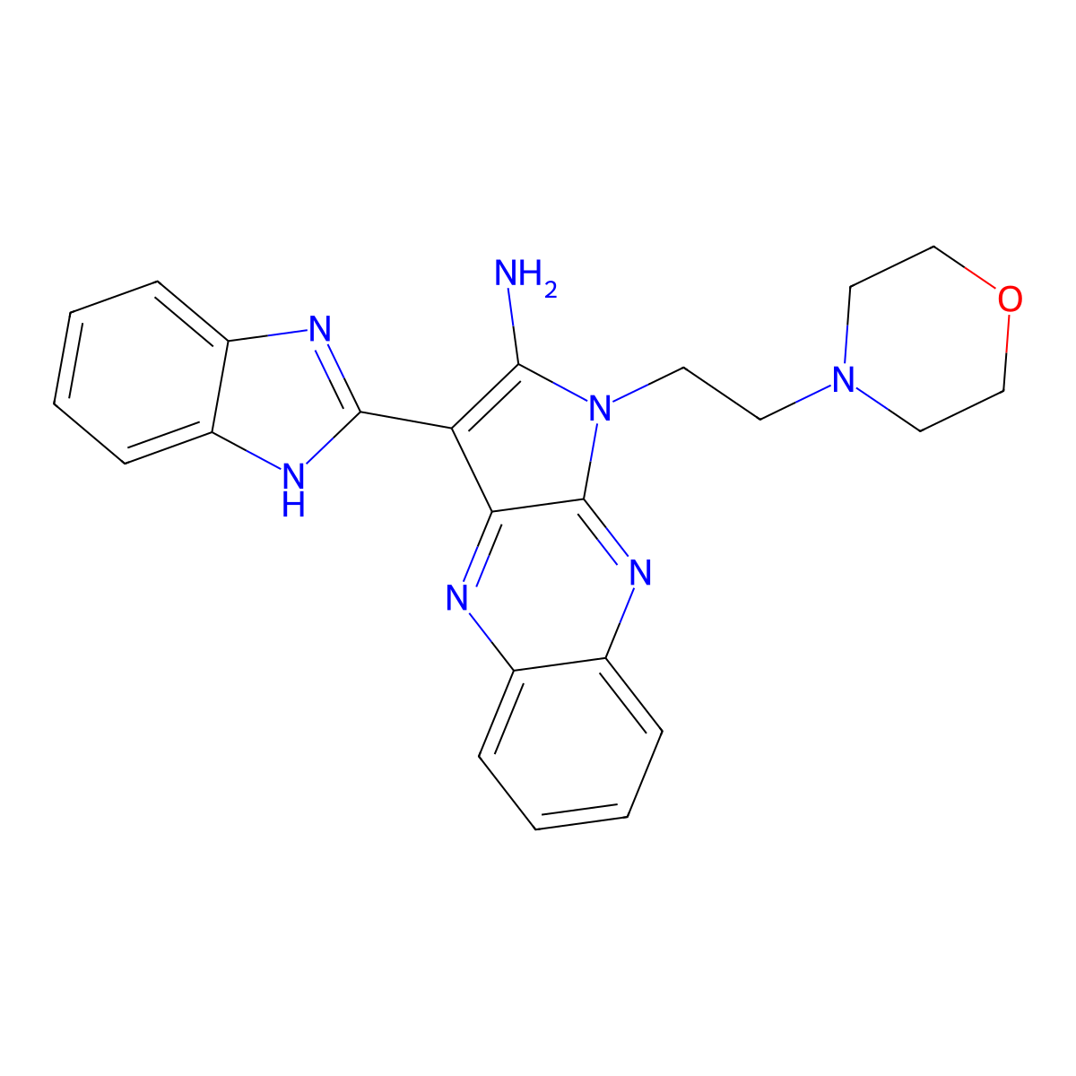 3-(1H-benzimidazol-2-yl)-1-[2-(morpholin-4-yl)ethyl]-1H-pyrrolo[2,3-b]quinoxalin-2-amine molecular structure, CAS 382608-71-1