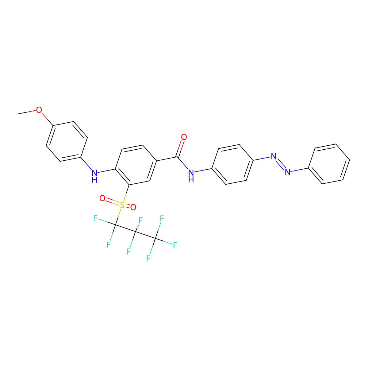 3-[(heptafluoropropyl)sulfonyl]-4-[(4-methoxyphenyl)amino]-N-{4-[(E)-phenyldiazenyl]phenyl}benzamide molecular structure, CAS 382610-40-4