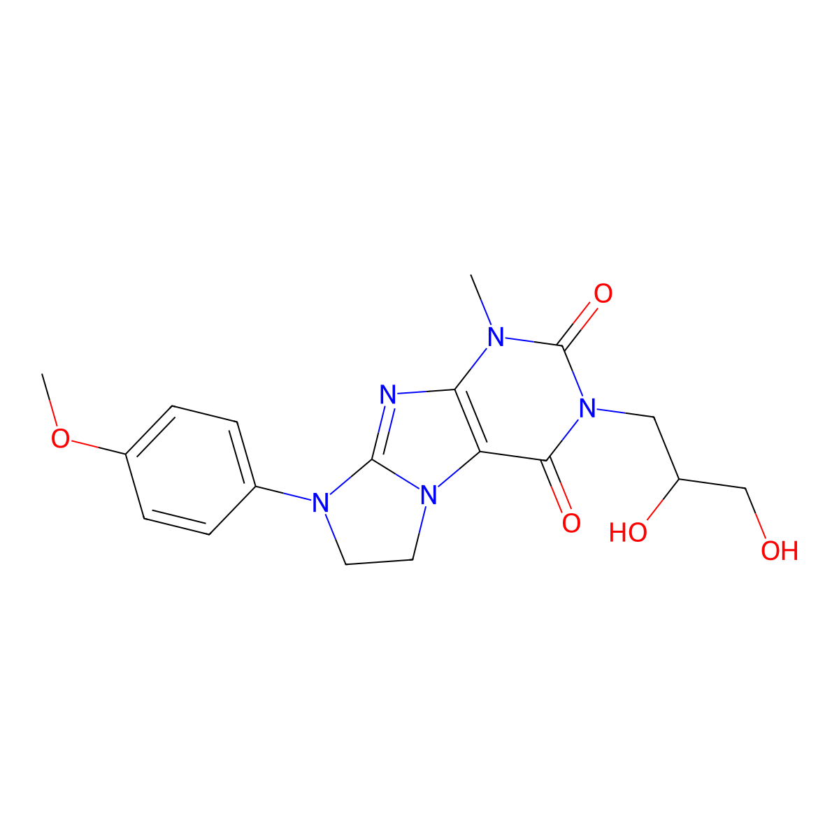 2-(2,3-Dihydroxypropyl)-6-(4-methoxyphenyl)-4-methyl-7,8-dihydropurino[7,8-a]imidazole-1,3-dione molecular structure, CAS 382620-97-5