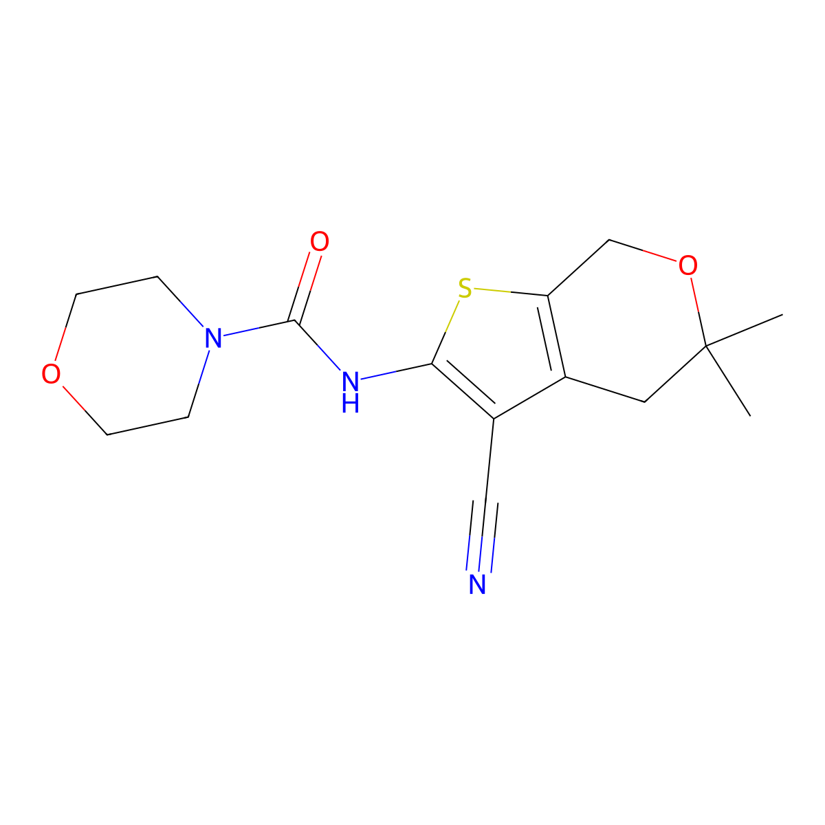 N-(3-cyano-5,5-dimethyl-4,7-dihydrothieno[2,3-c]pyran-2-yl)morpholine-4-carboxamide molecular structure, CAS 382629-12-1