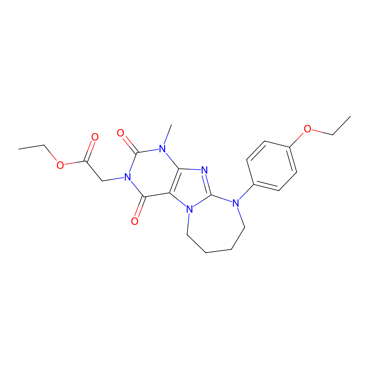 Ethyl 2-[10-(4-ethoxyphenyl)-1-methyl-2,4-dioxo-6,7,8,9-tetrahydropurino[7,8-a][1,3]diazepin-3-yl]acetate molecular structure, CAS 382639-99-8