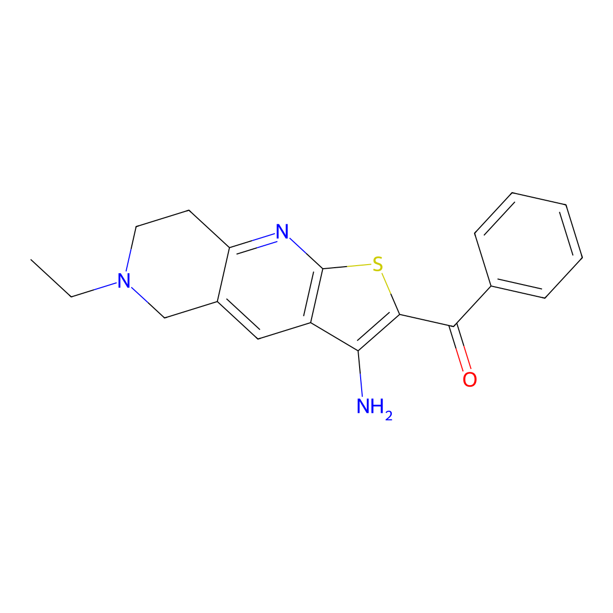(3-Amino-6-ethyl-5,6,7,8-tetrahydrothieno[2,3-b][1,6]naphthyridin-2-yl)(phenyl)methanone molecular structure, CAS 382644-68-0