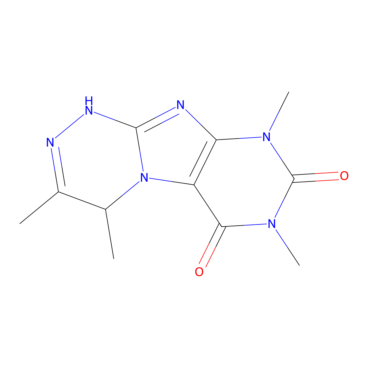 3,4,7,9-Tetramethyl-1,4-dihydro(1,2,4)triazino(3,4-F)purine-6,8(7H,9H)-dione molecular structure, CAS 382646-12-0