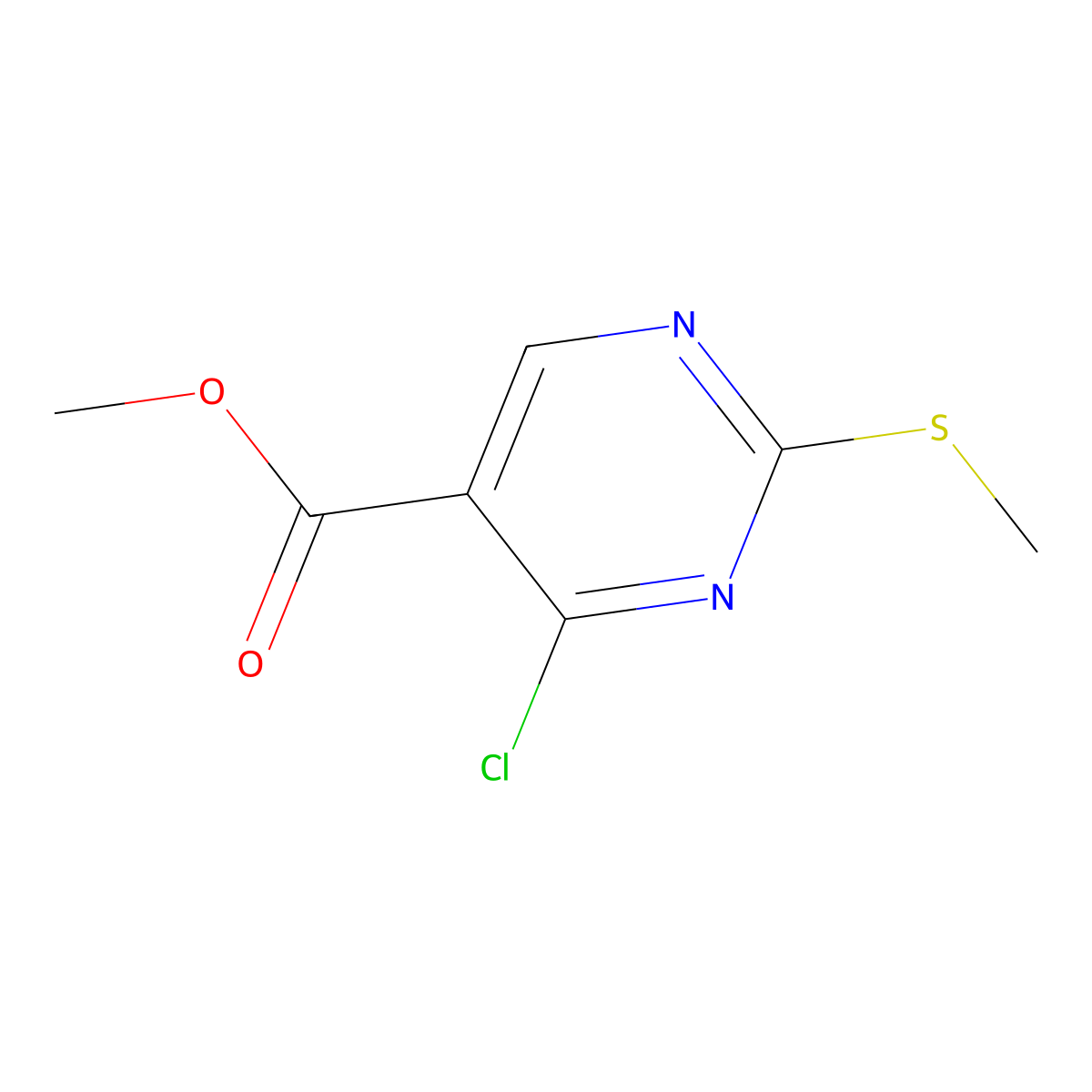 Methyl 4-chloro-2-(methylsulfanyl)pyrimidine-5-carboxylate molecular structure, CAS 38275-39-7