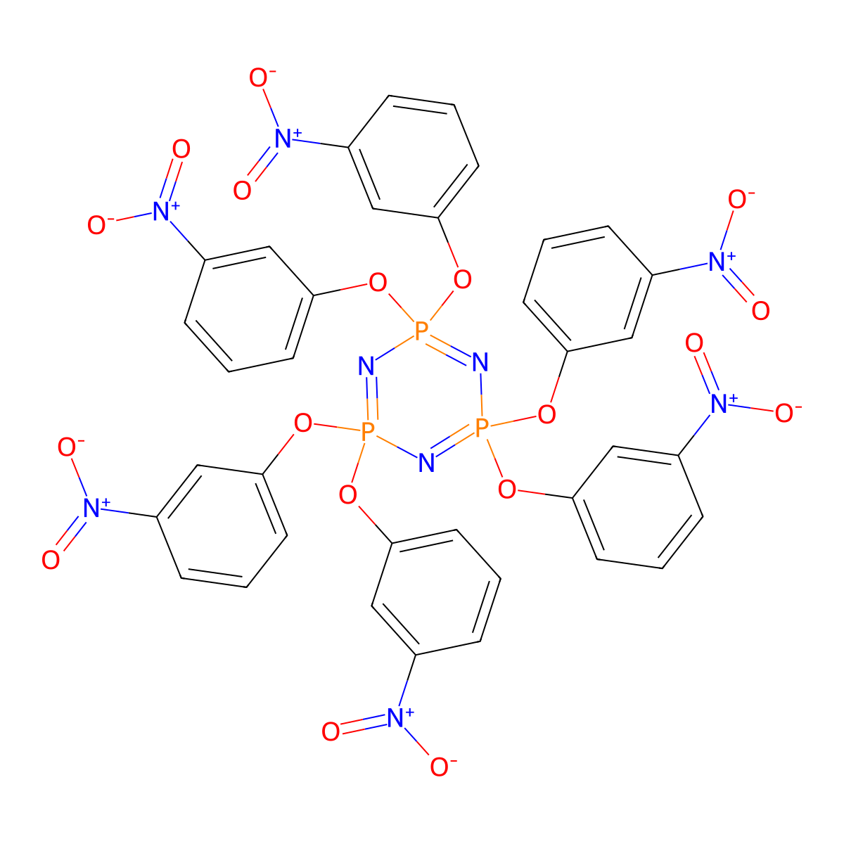 1,3,5,2,4,6-Triazatriphosphorine, 2,2,4,4,6,6-hexahydro-2,2,4,4,6,6-hexakis(3-nitrophenoxy)- molecular structure, CAS 38283-49-7