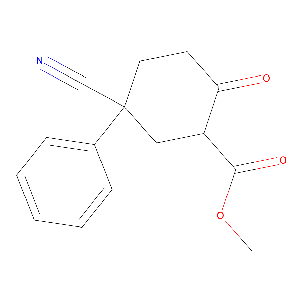 Methyl 5-cyano-2-oxo-5-phenylcyclohexanecarboxylate molecular structure, CAS 38289-20-2