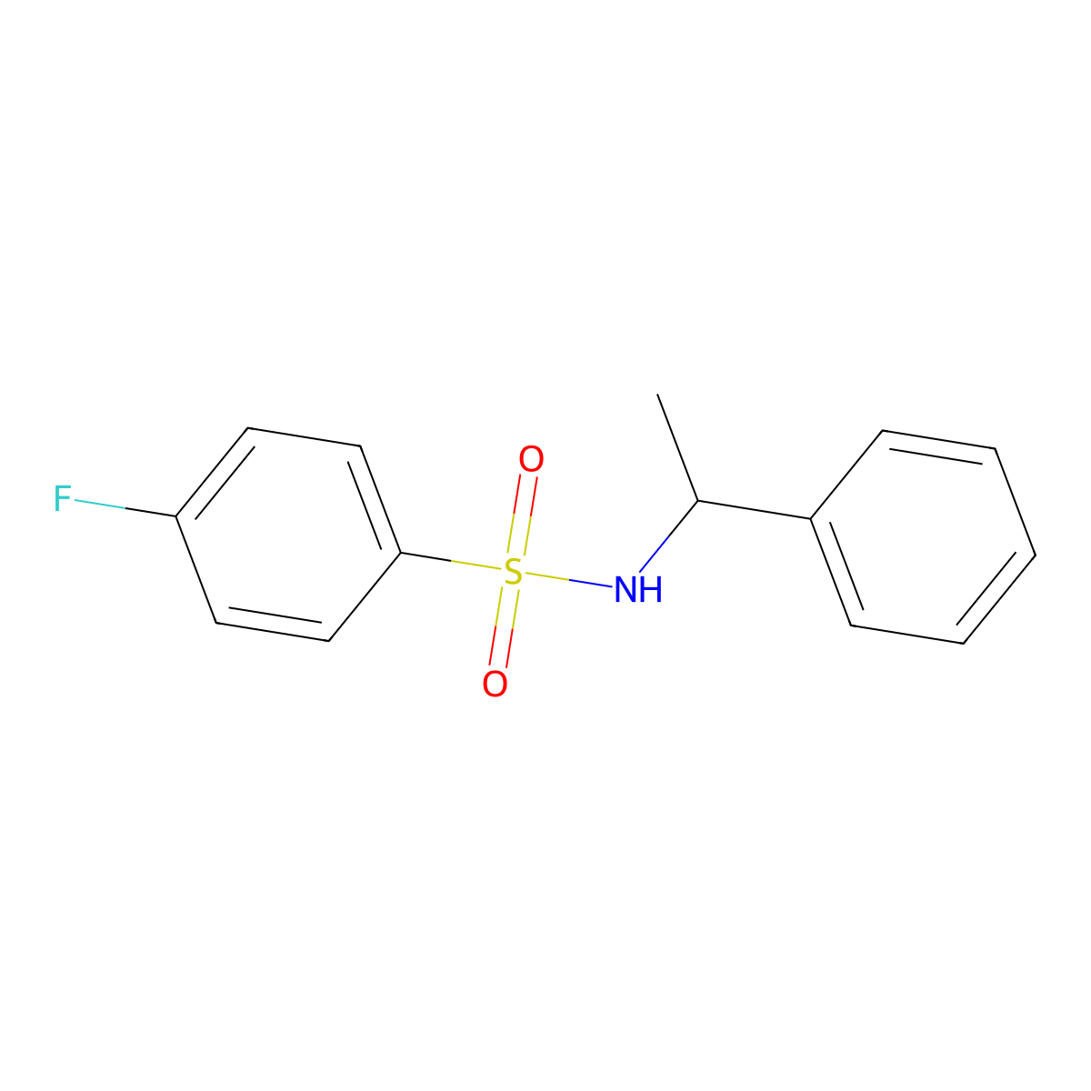 4-fluoro-N-(1-phenylethyl)benzenesulfonamide molecular structure, CAS 383-40-4