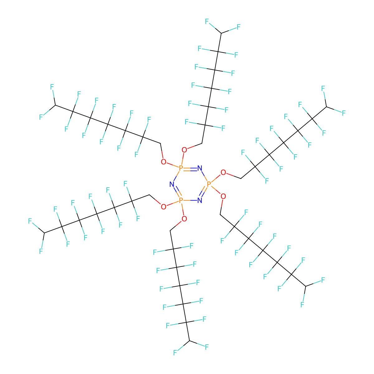 Hexakis(1H,1H,7H-perfluoroheptoxy)phosphazene molecular structure, CAS 3830-74-8