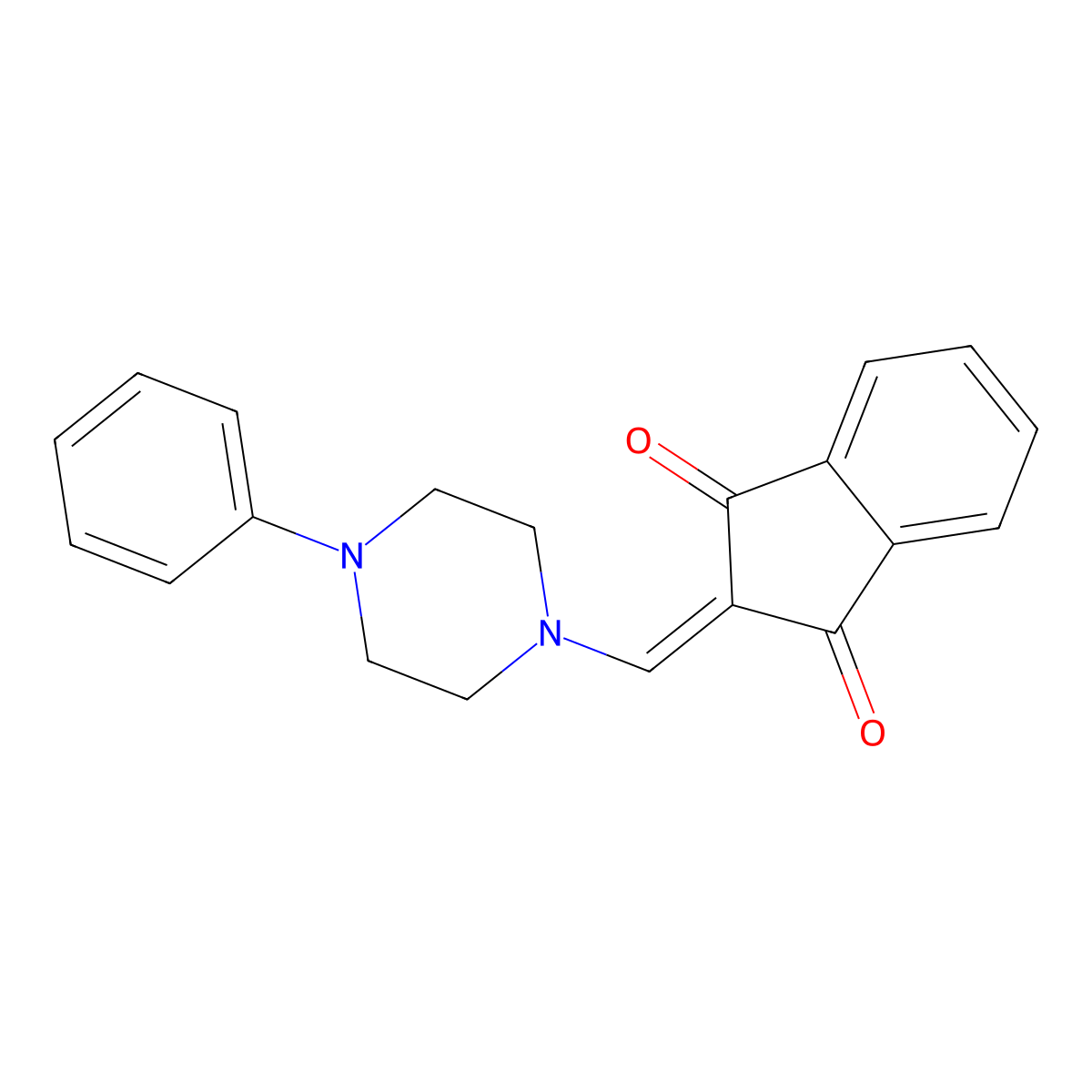 2-((4-Phenylpiperazinyl)methylene)indane-1,3-dione molecular structure, CAS 38301-09-6