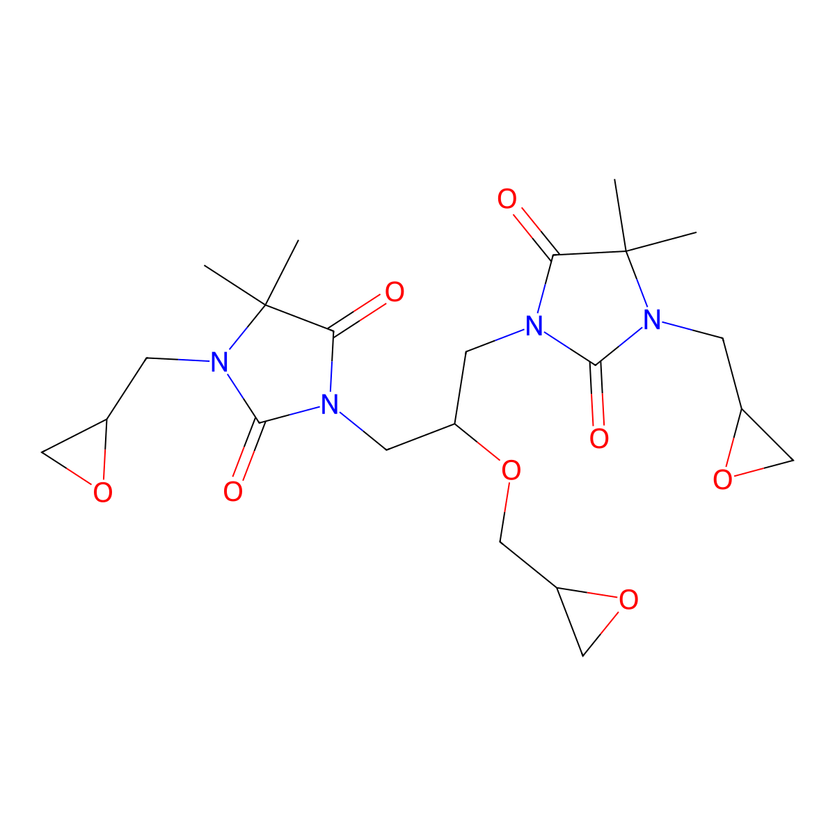 2,4-Imidazolidinedione, 3,3'-(2-(2-oxiranylmethoxy)-1,3-propanediyl)bis(5,5-dimethyl-1-(2-oxiranylmethyl)- molecular structure, CAS 38304-52-8