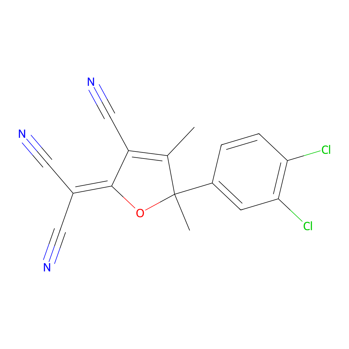 2-(3-cyano-5-(3,4-dichlorophenyl)-4,5-dimethylfuran-2(5H)-ylidene)malononitrile molecular structure, CAS 383124-82-1