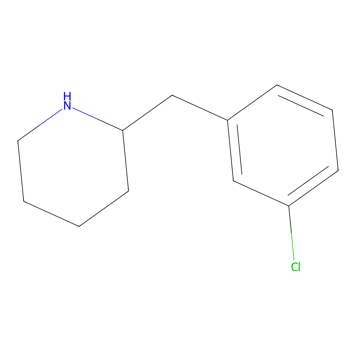 2-[(3-Chlorophenyl)methyl]piperidine molecular structure, CAS 383128-23-2