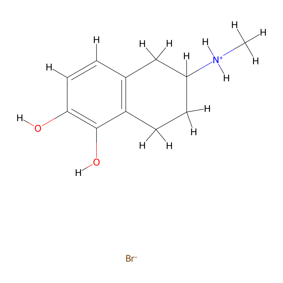 1,2-Naphthalenediol, 5,6,7,8-tetrahydro-6-methylamino-, hydrobromide molecular structure, CAS 38313-28-9