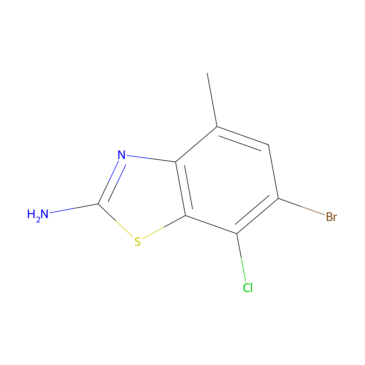 6-Bromo-7-chloro-4-methyl-1,3-benzothiazol-2-amine molecular structure, CAS 383131-53-1