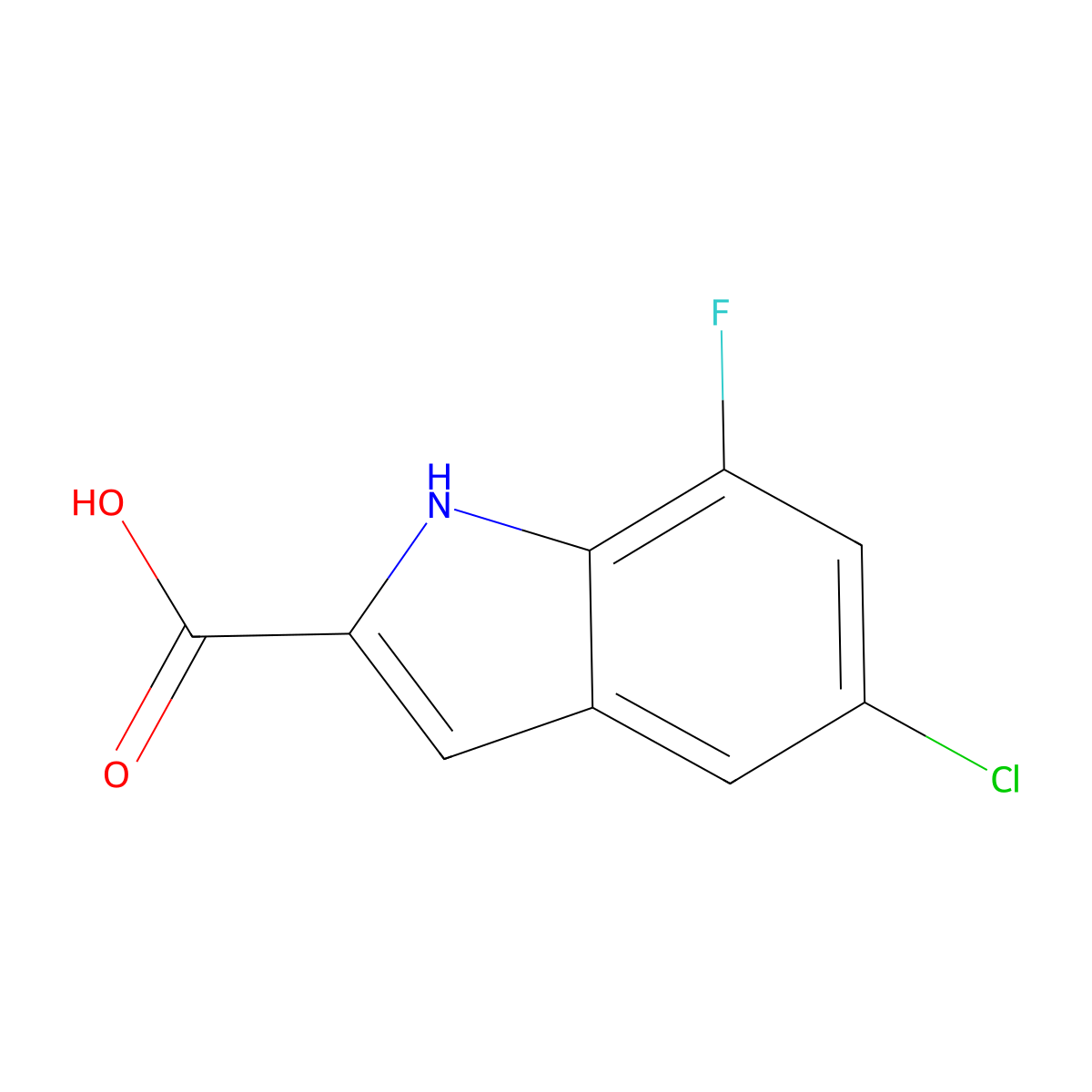 5-chloro-7-fluoro-1H-indole-2-carboxylic acid molecular structure, CAS 383132-37-4