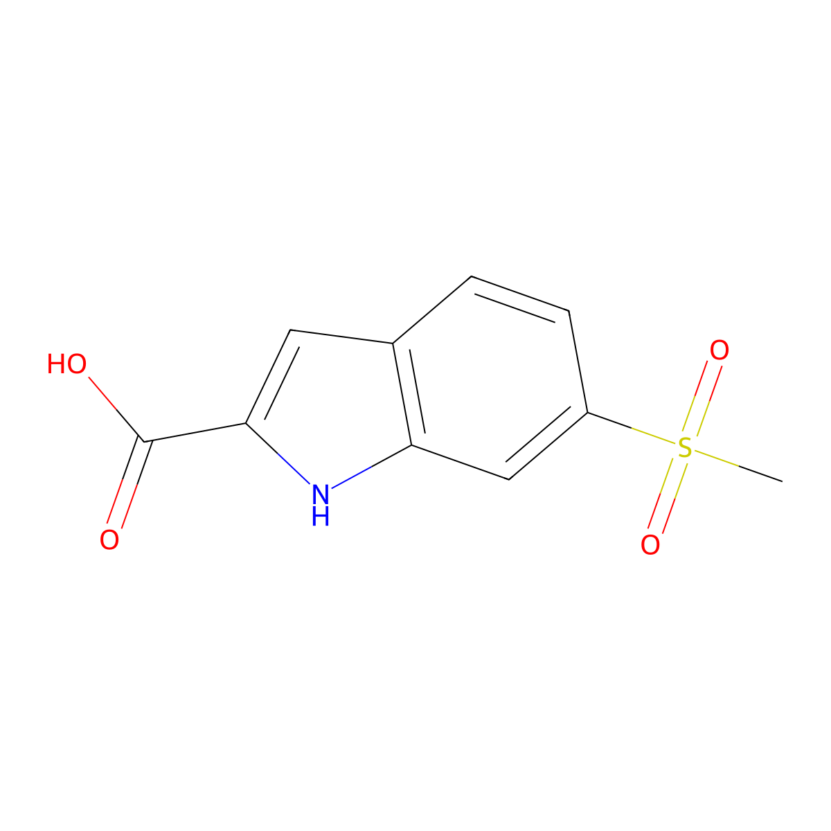 6-(methylsulfonyl)-1H-indole-2-carboxylic acid molecular structure, CAS 383132-63-6