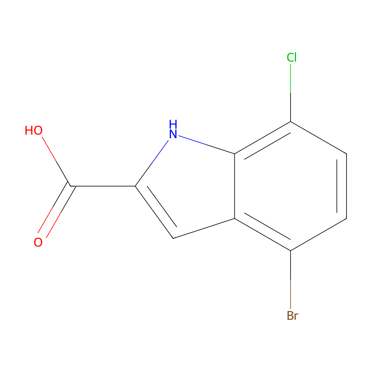 4-bromo-7-chloro-1H-indole-2-carboxylic acid molecular structure, CAS 383133-30-0