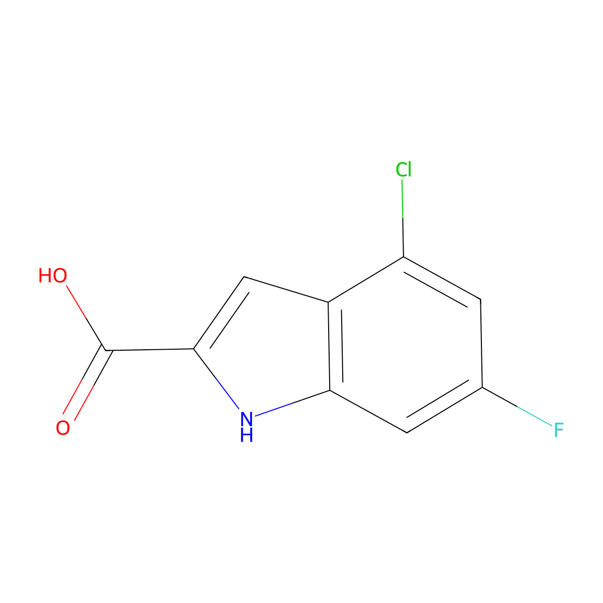 4-chloro-6-fluoro-1H-indole-2-carboxylic acid molecular structure, CAS 383133-62-8